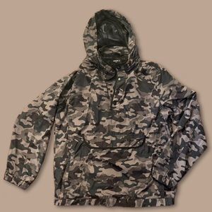Camo Print Windbreaker with Detachable Hood